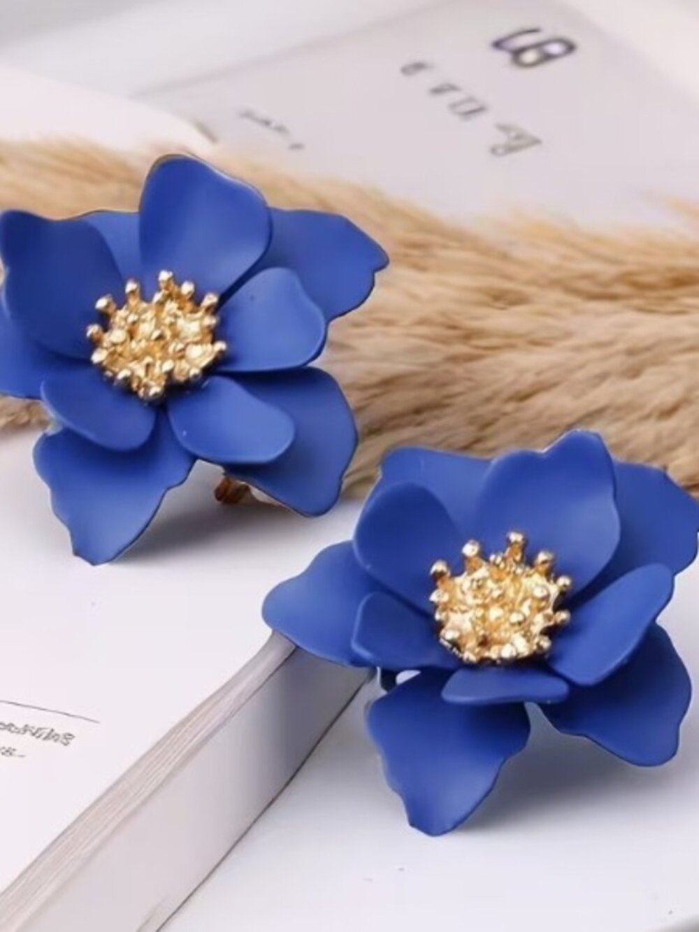 Blue & Gold Flower Statement Earrings (NEW & SO‎ CUTE!)